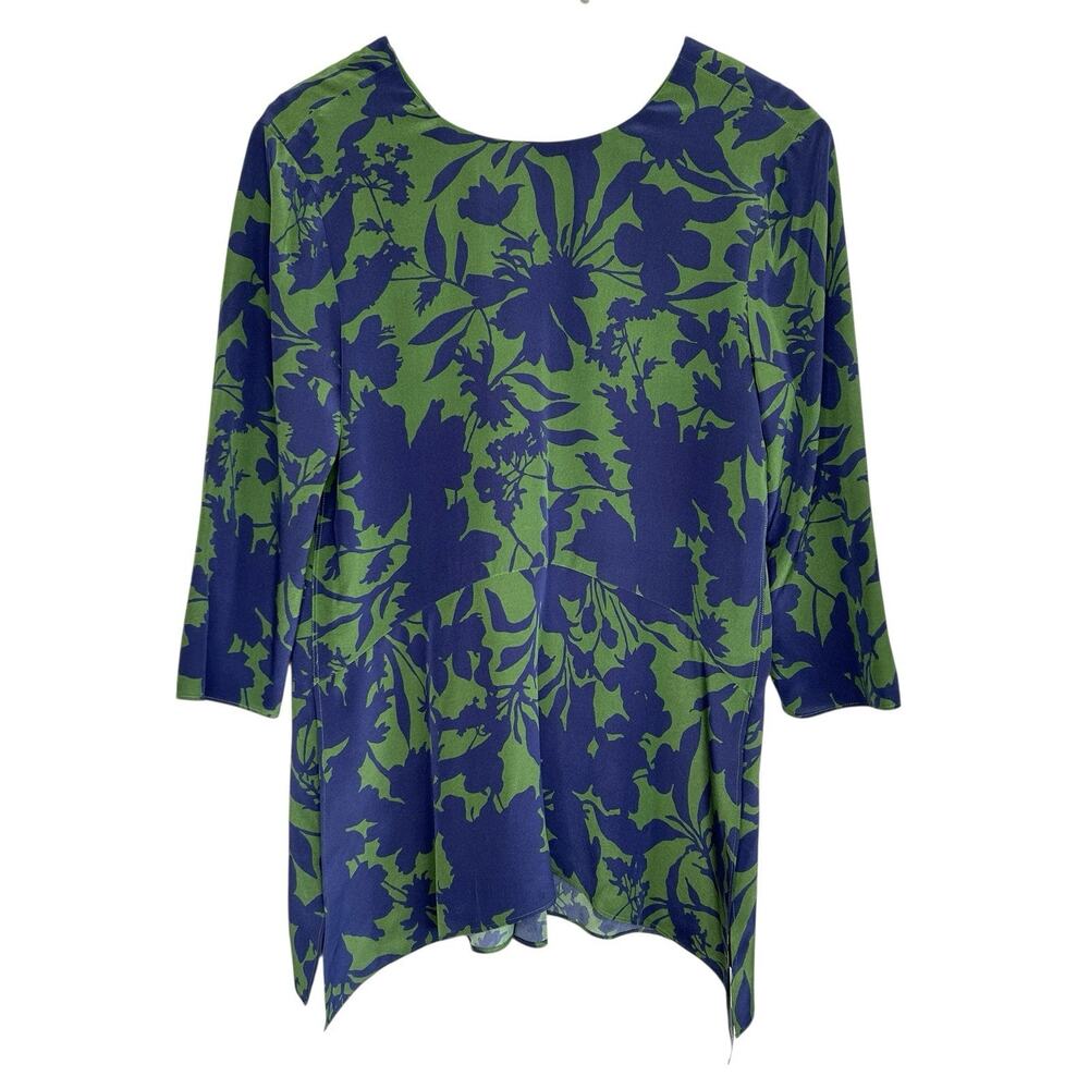 Max Mara Silk Floral Blouse Top Womens 4‎ Green Blue Asymmetric Designer Luxury